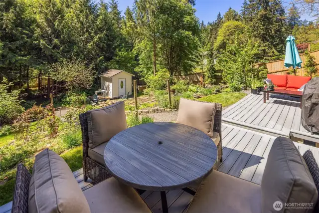 The deck overlooks your own organic garden with several plantings already in and area just waiting for your favorite garden vegetables.