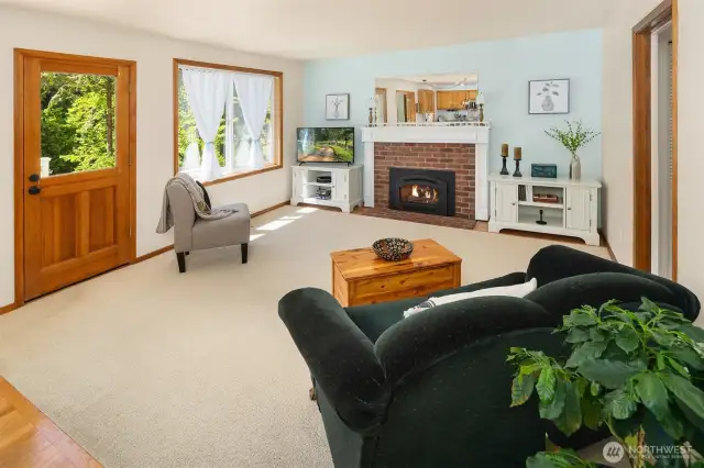 Gas fireplace is great for cozy winter movie nights.