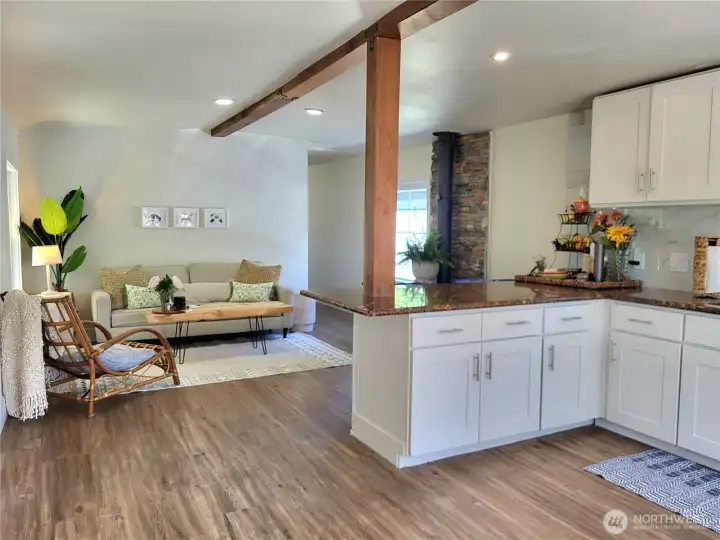 Side view from kitchen wall area where fridge will be positioned