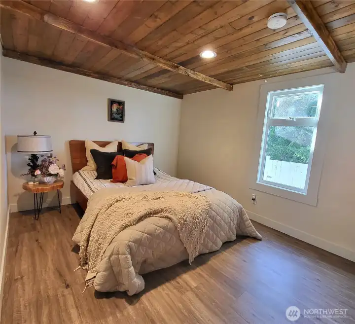 2nd bedroom with wood ceiling