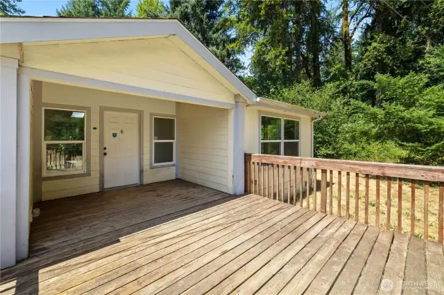 Big Front Entry Deck With Partially Covered Sitting Area