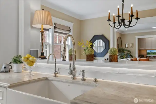 love this pass through space, farm kitchen with top of the line faucet