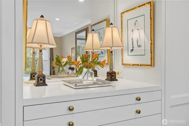 perfectly designed with great lighting - oversized mirror, custom drawers for jewelry, makeup, delcates.