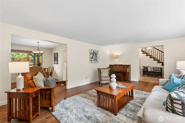 Living room connects to the formal dining area, making moving theough the space easy and connected.