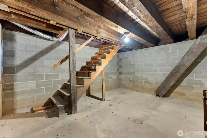 Partial basement is perfect for wine or canning, tinkering in winter, or overflow storage.