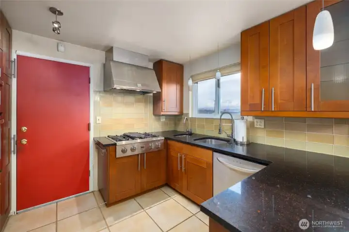 Nice cabinetry, counter tops, led lights and views of Mount Baker from your kitchen window...