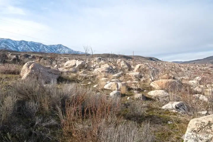 Boulders tumbled by ancient floodwaters coat the surface of these lots. Prior excavations have shown these boulders are not this abundant below the surface.