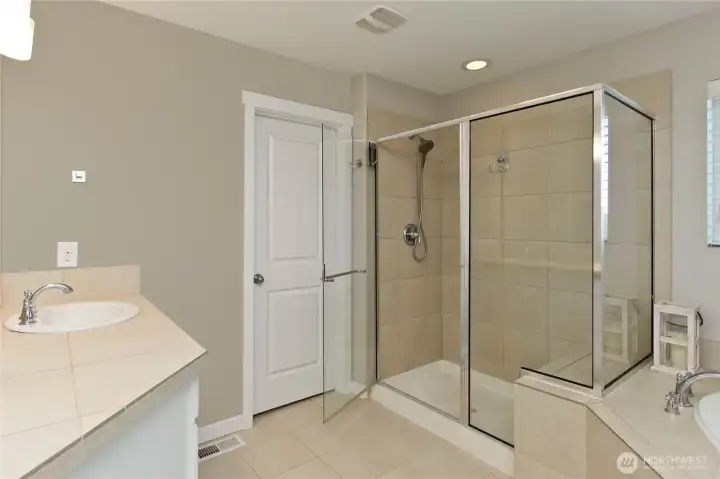Primary Bath with Soaking tub and separate Shower, Spacious Walk-in Closet with California Closets