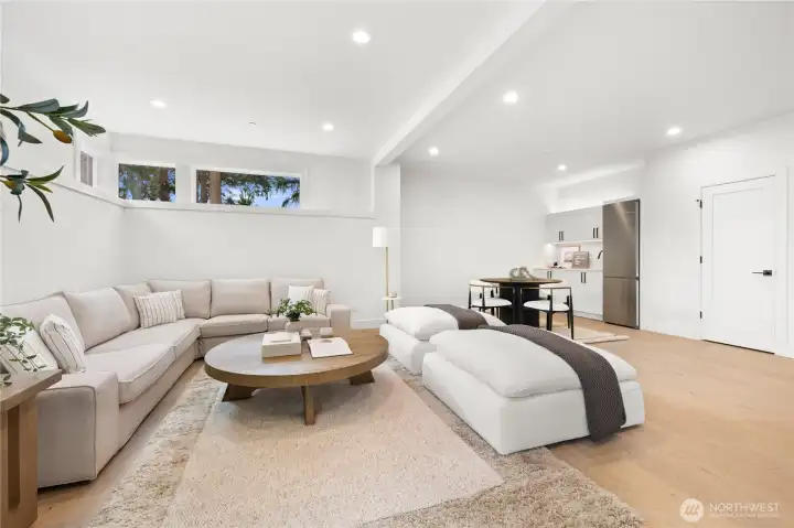 Lower level rec room with kitchenetter