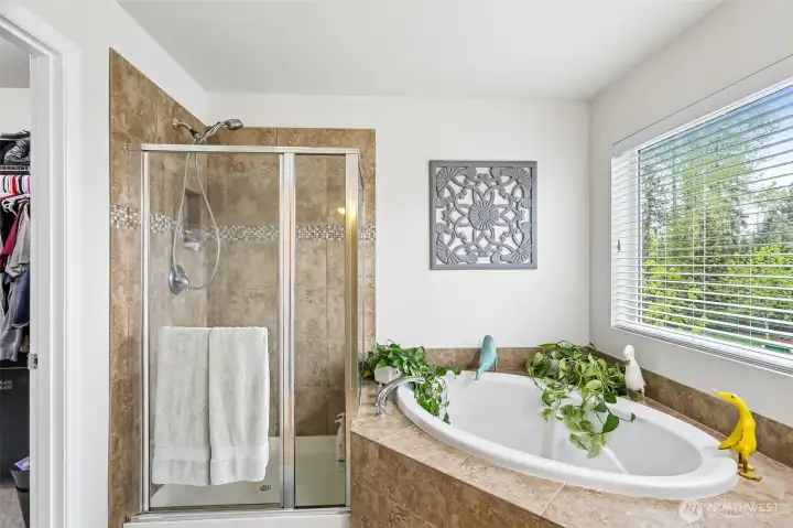 Primary bathroom with large soaking tub