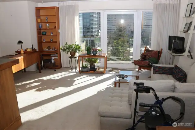 Living room with sliding door to Balcony looking South