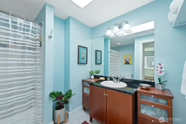 The bathroom is larger than it looks in the photo.