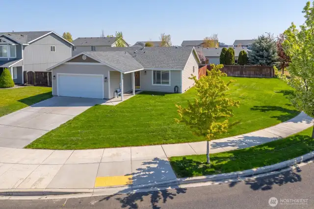 Front of home on corner lot.