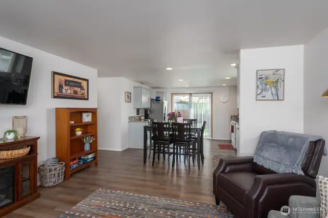 Living area looking into kitchen