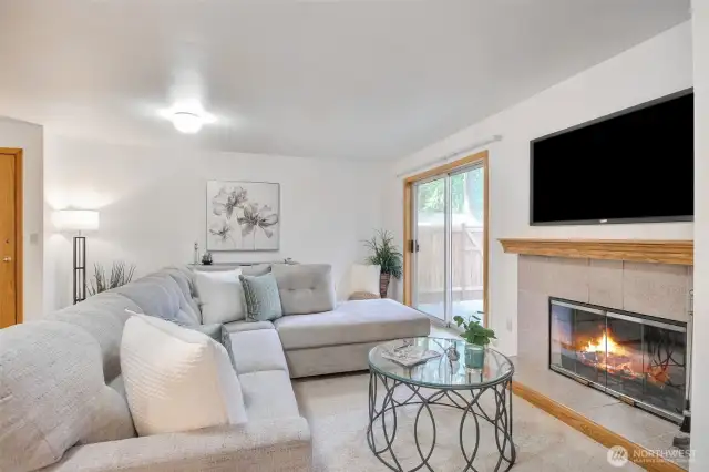 Enjoy cozy times in front of the fireplace.