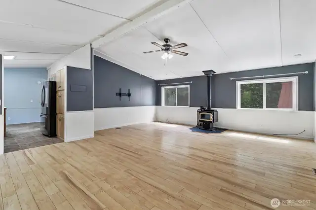 Living room with vaulted ceilings