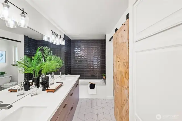 The tile floor has radiant heat so be sure you wear your socks in here!