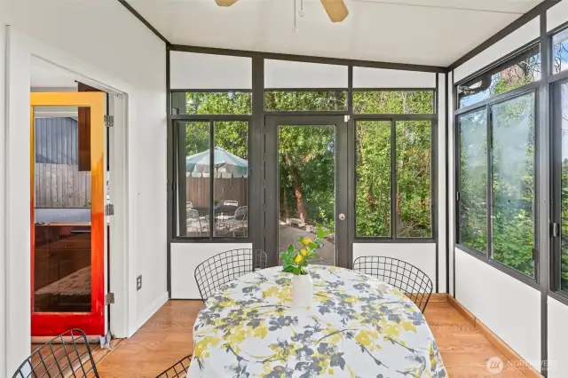 Looking towards the patio from the sunroom.
