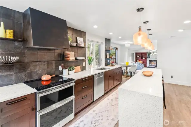 Another look at the one of a kind blackened steel range hood.