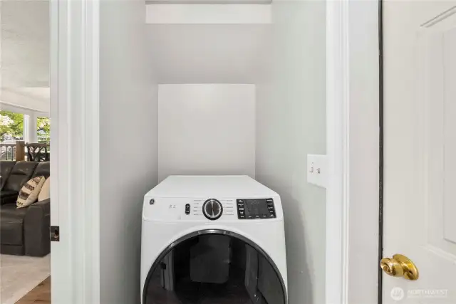 Washer and dryer located on the main level.