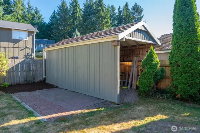 Oversized shed is huge and great to store toys, yard tools, you name it!
