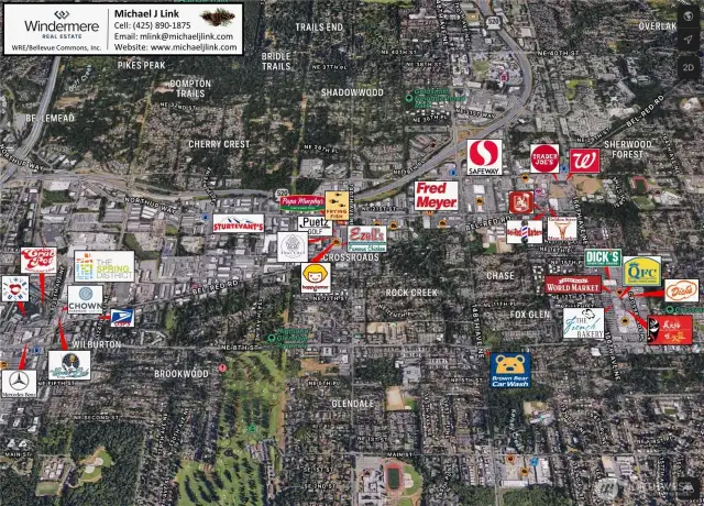 Mike's Map of the general Bel Red area of Bellevue.  This current listing is in the Fox Glen neighborhood center right.  Branded Michael J Link photo from file