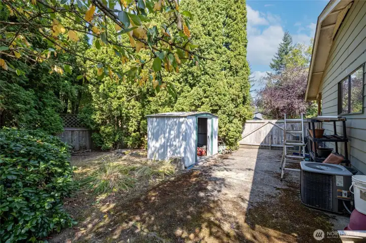 Concrete slab besides the garage could be RV parking or whatever you need it to be.