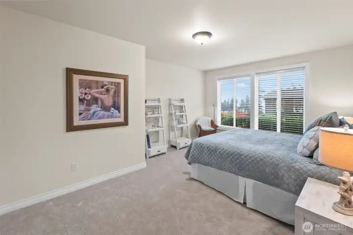 You definitely do not feel like you're in a lower level bedroom when you walk into this fantastic room with views of Gig Harbor’s natural landscape through giant windows.  It's bright, comfortable, and beautifully scaled.