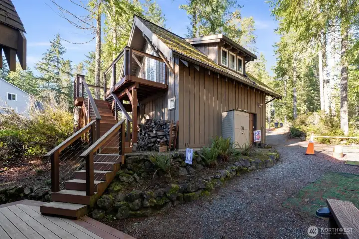 Stairs to guest quarters over garage
