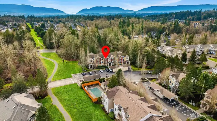 The Sammamish Plateau Area with views of the mountains to the South. Walking trails & club house w/ Pool