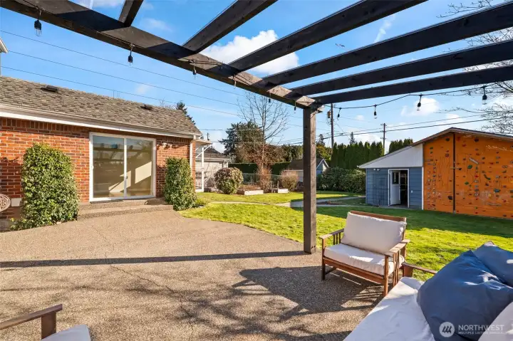 Large patio in backyard