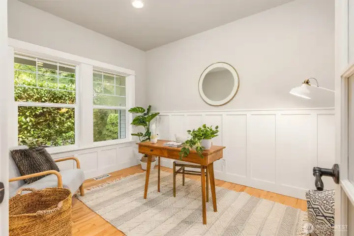 A thoughtful workspace offers flexibility—equally suited for focused work, creative pursuits, or a quiet moment away from the main living areas.