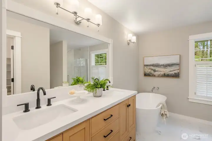 Fully remodeled in 2026, the primary bath is a true sanctuary, with a walk-in shower, soaking tub, and finishes that feel elevated but not overstated.