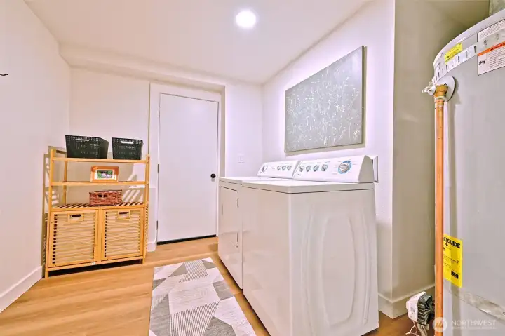 Laundry room with backyard access downstairs
