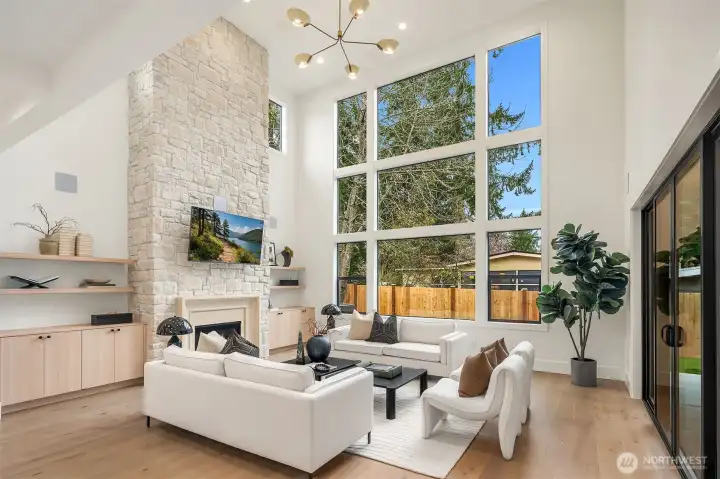 2 story great room that overlooks the private backyard