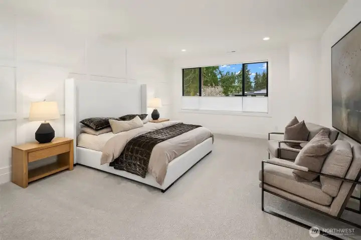 Designer primary suite with five-piece bath