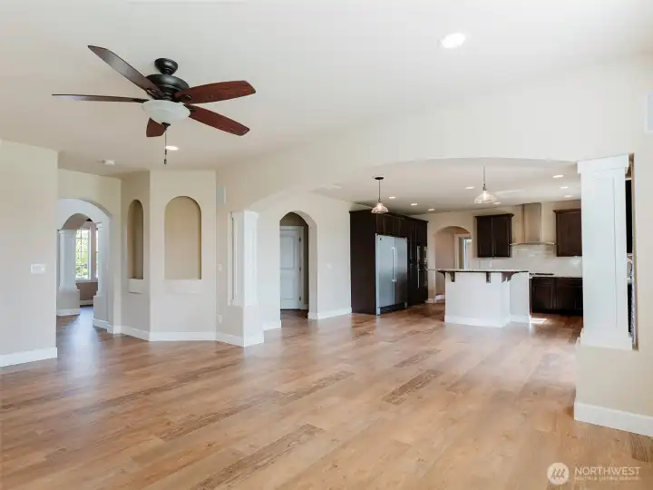 Huge great room for entertaining and relaxing with new engineered hardwood floors that are very low maintenance. Huge great room for entertaining and relaxing with new engineered hardwood floors that are very low maintenance.