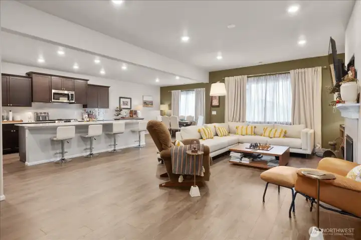 Open concept living room, kitchen and dining area. Open concept living room, kitchen and dining area.