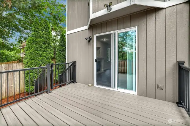 Deck offers stairs to access backyard.