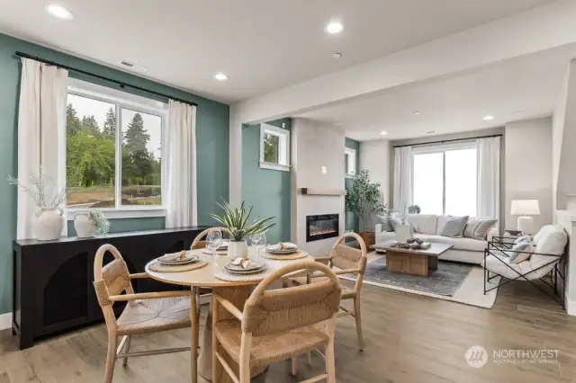 Open plan dining room overlooks the cozy living area