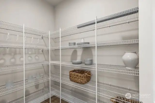 Large walk-in pantry offers ample storage