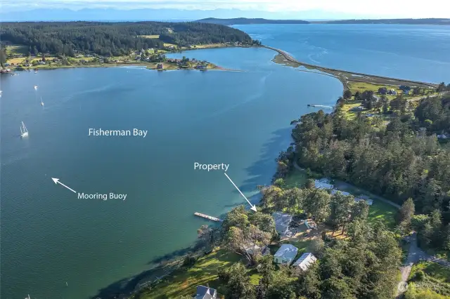 The buoy is located directly out from the dock in Fisherman Bay.