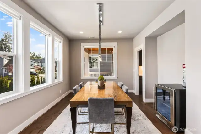 Formal dining room with beverage fridge