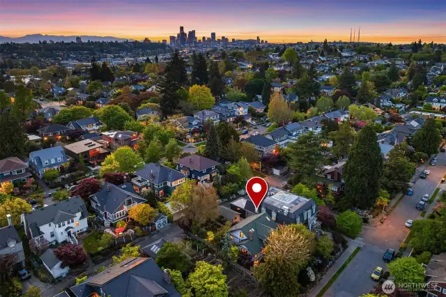 Aerial shot looking to the NW. 34th Ave S in the foreground on the right and note alley behind the house.