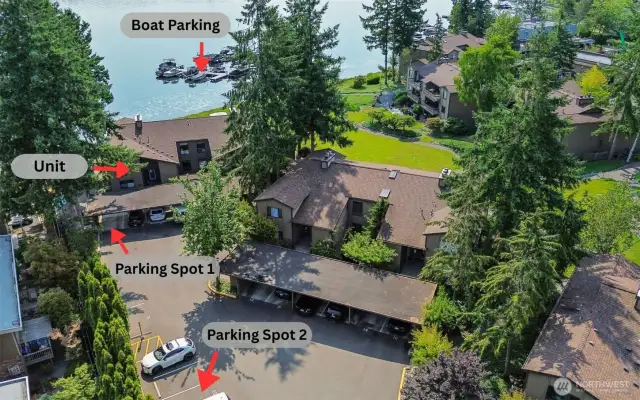 2 deeded parking places, and a deed boat slip with lcoation to the home