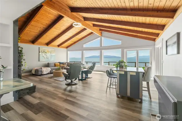 Entire great room frames the bay
