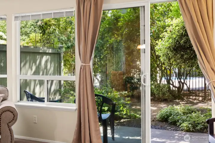 The pool is just steps from your back door and patio.
