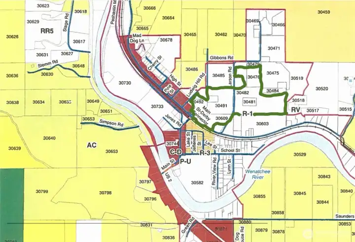 Peshastin UGA map.  land and project for sale is highlighted in green general area for sale