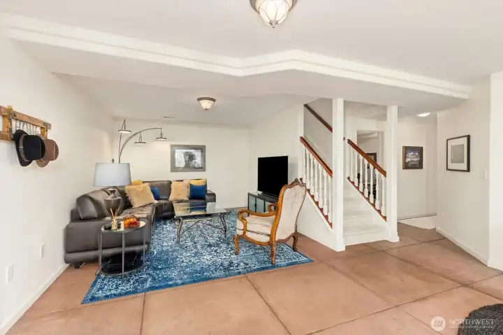 Daylight basement has second living space complete with a second fireplace