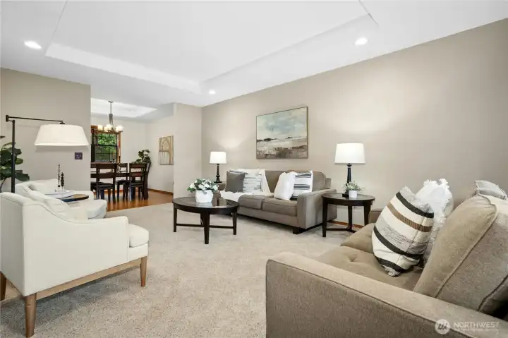 This living room is directly to the right of front door